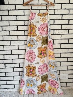 Coastal Print Maxi Dress - White / Pink / Mustard